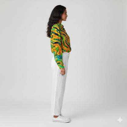 Women's Front Button Shirt Mosaic 11