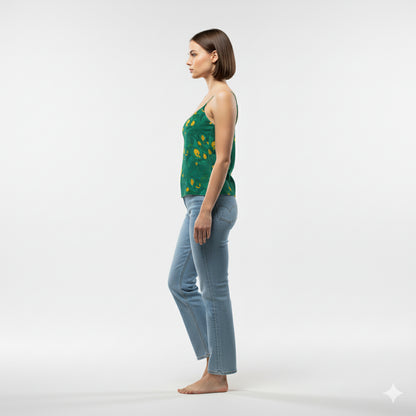 Camisole Yellow Flowers in Lightweight Organic Cotton Voile