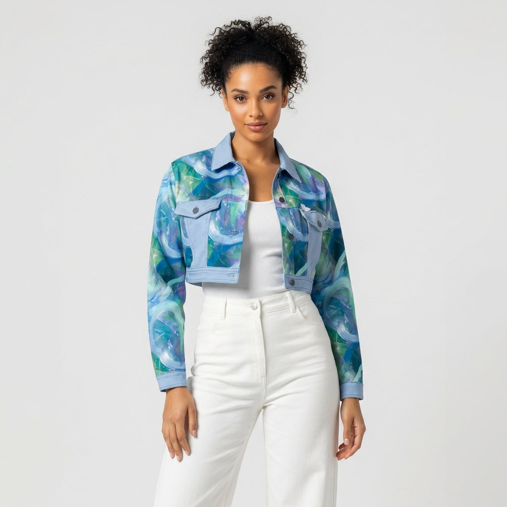 Cropped Jean Jacket in Heavyweight Stretch Cotton Denim