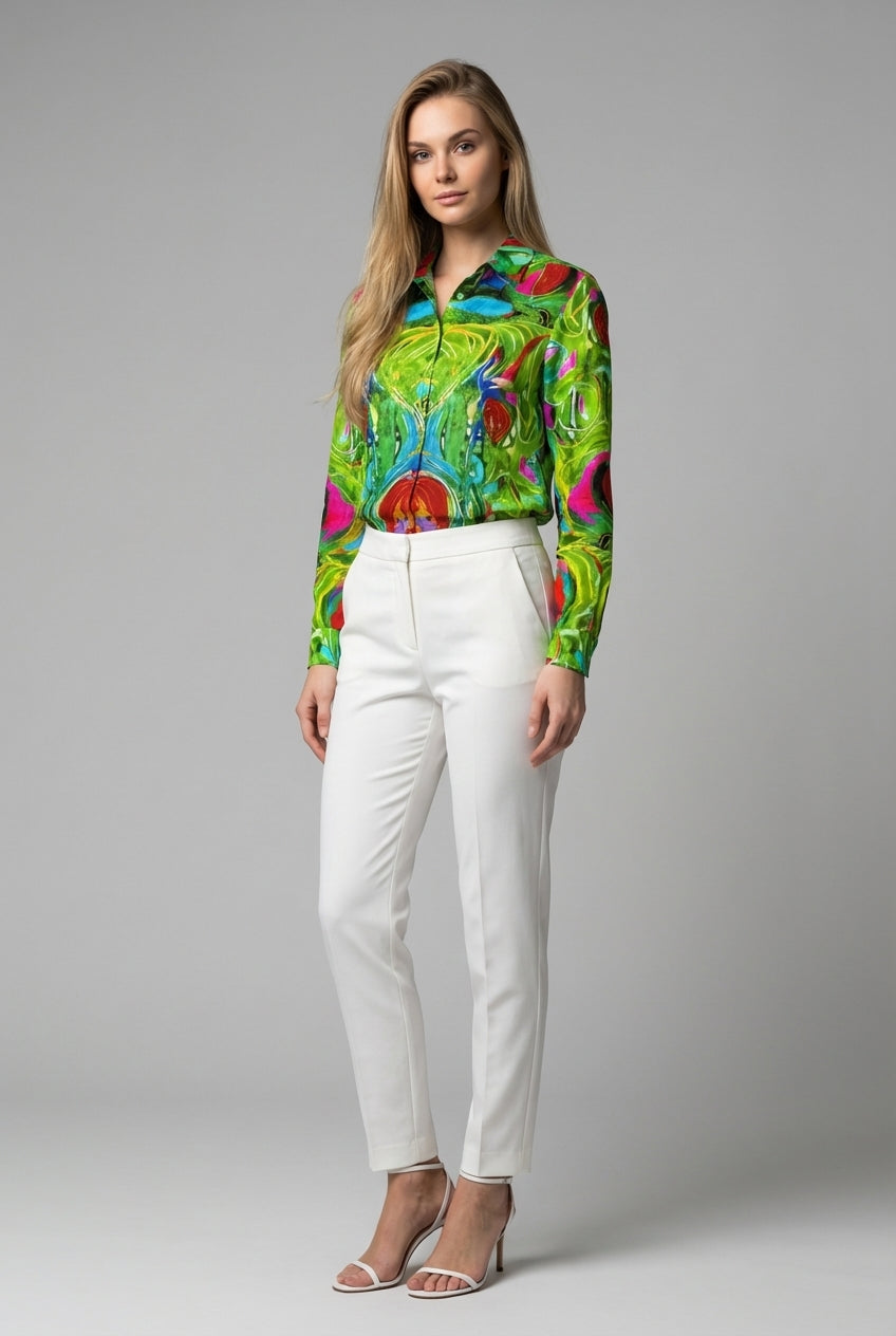 Button Front Shirt Pink Water Lilies