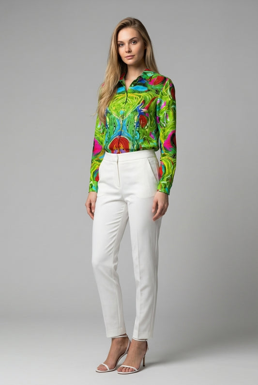 Button Front Shirt Pink Water Lilies