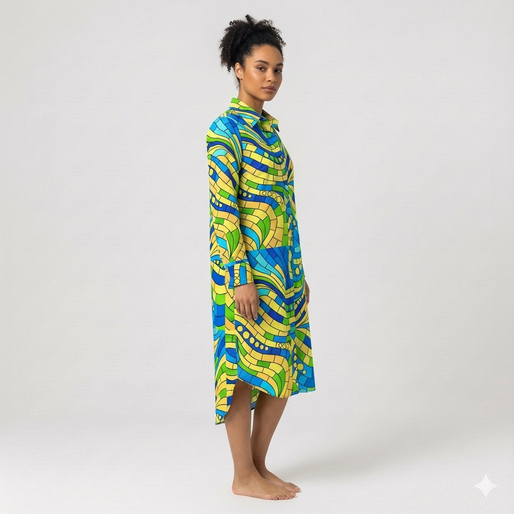 Long Sleeve Shirt Dress Mosaic 4