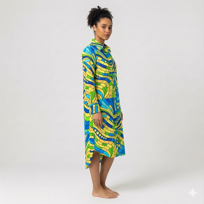 Long Sleeve Shirt Dress Mosaic 4