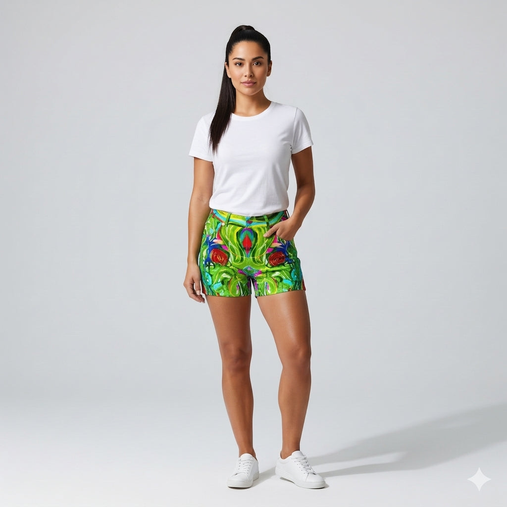 Pink Water Lilies Demin Shorts