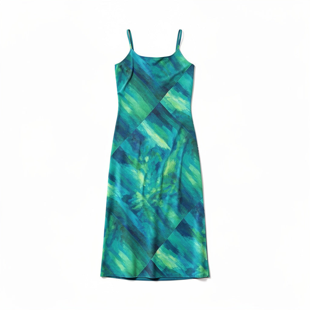 Bias Slip Dress Turquoise Watercolors
