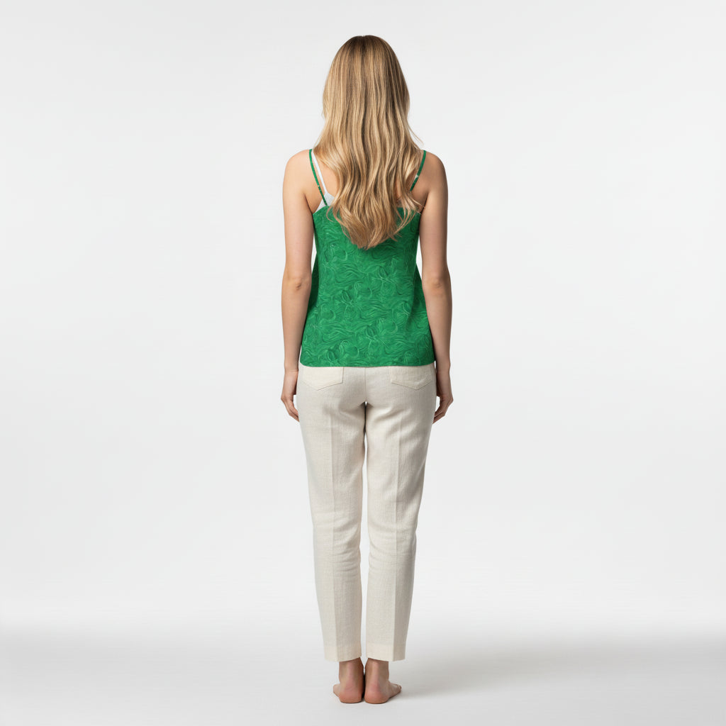 Camisole Dark Green Noodles in Lightweight Organic Cotton Voile