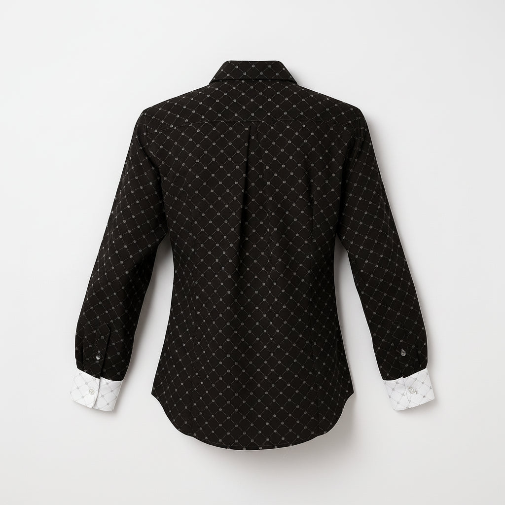 Crown and Lines Silver on Black Button Front Shirt