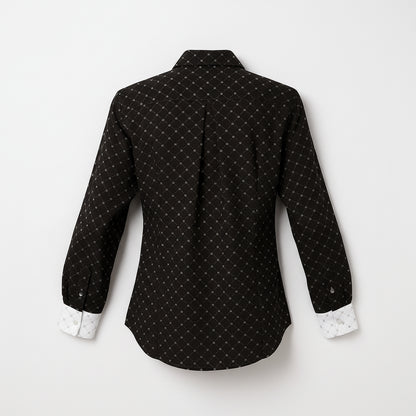 Crown and Lines Silver on Black Button Front Shirt