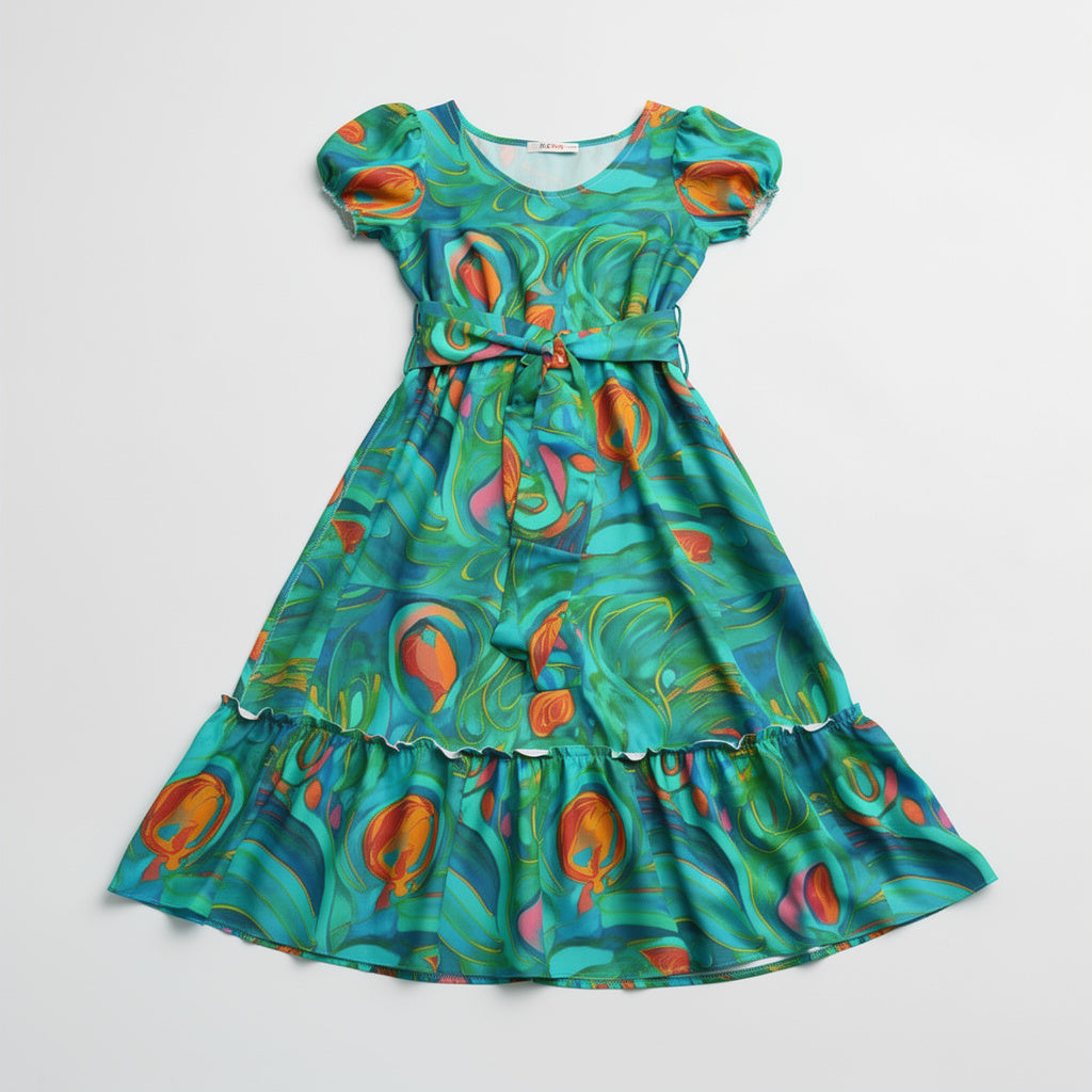 Ruffle Hem Dress Floral Swamp