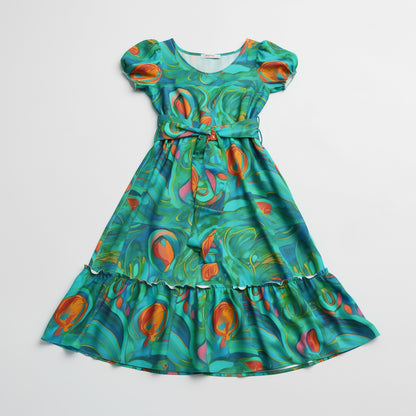Ruffle Hem Dress Floral Swamp