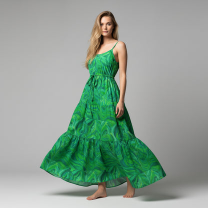 Maxi Dress – Lightweight Cotton Poplin Green Noodles 