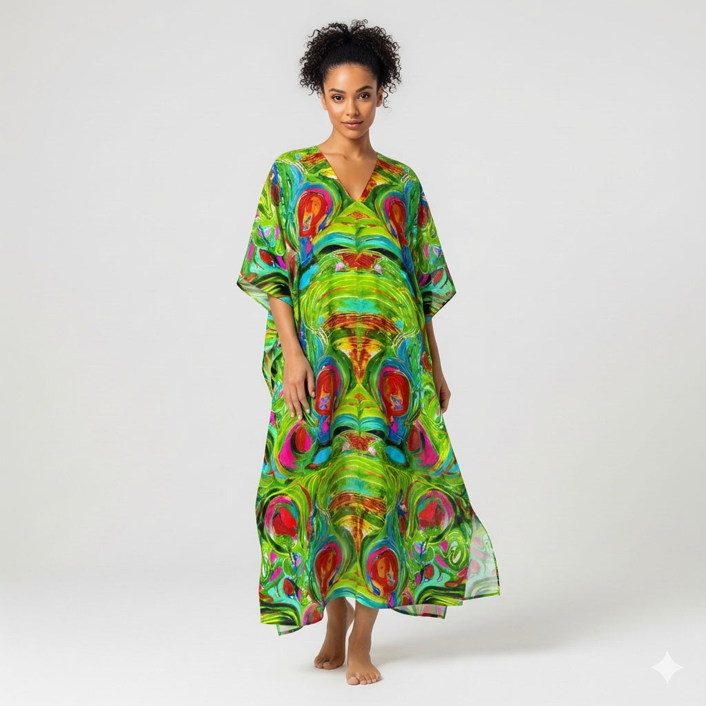 Caftan Water Lilies 2 in Lightweight Organic Cotton Voile