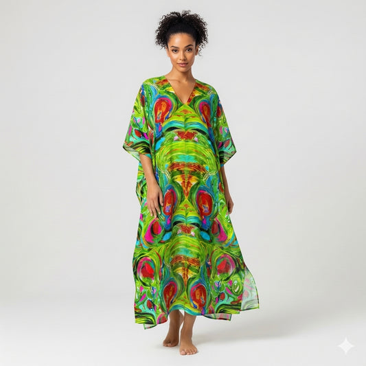 Caftan Water Lilies 2 in Lightweight Organic Cotton Voile
