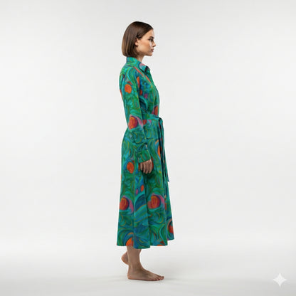 Button Front Shirt Dress Floral Swamp in Lightweight Cotton Poplin