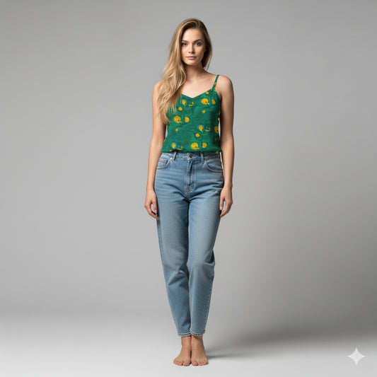 Camisole Yellow Flowers in Lightweight Organic Cotton Voile