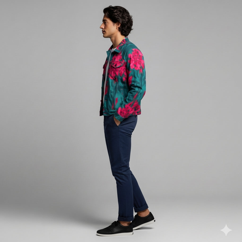 Jean Jacket Pink Flowers