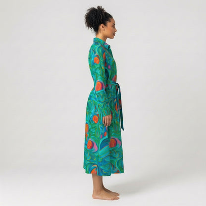 Button Front Shirt Dress Floral Swamp in Lightweight Cotton Poplin