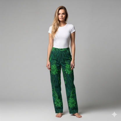Carpenter Pants Green Flowers 