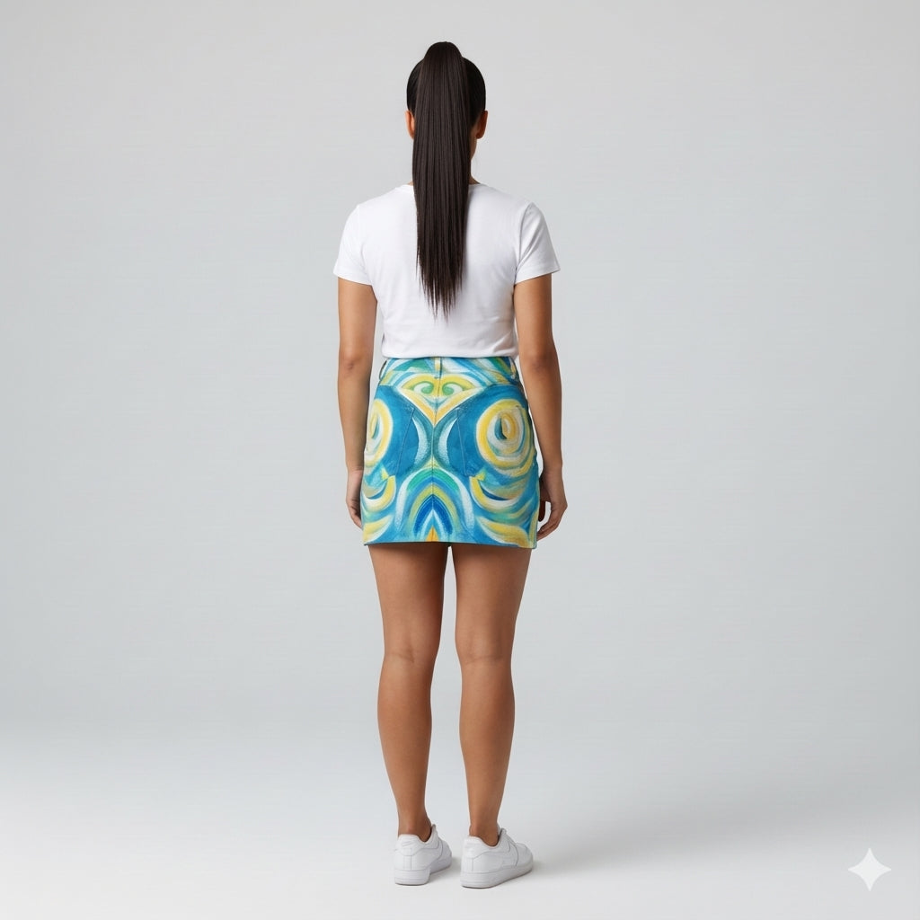 Denim Mini Skirt Sea Swirls