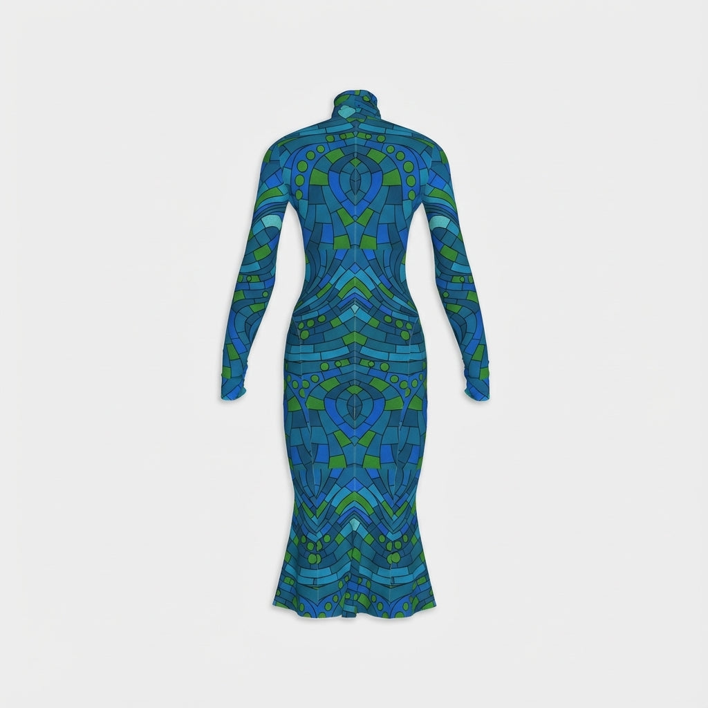 Sarong Maxi Turtleneck Body Con Dress Mosaic 11