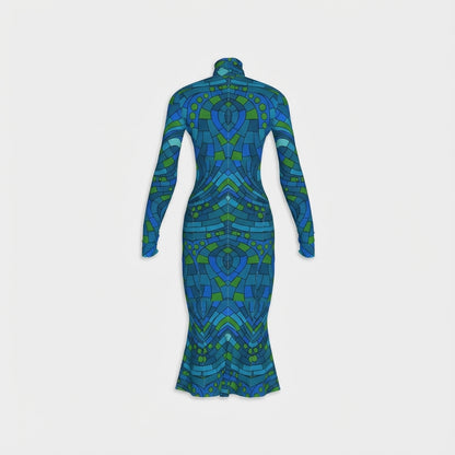 Sarong Maxi Turtleneck Body Con Dress Mosaic 11