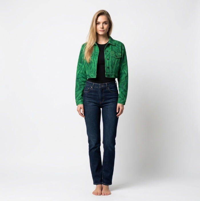 Cropped Jean Cotton Jacket Dark Green Noodles