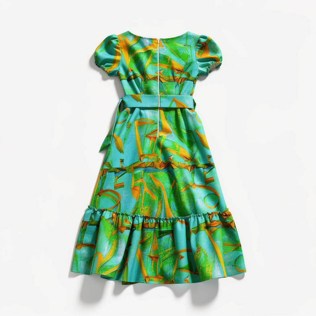 Ruffle Hem Dress Palm Tree Island
