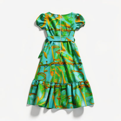 Ruffle Hem Dress Palm Tree Island