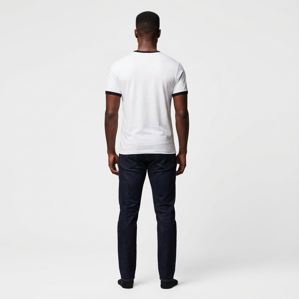 Ringer T-Shirt – Black Yin Yang Print in Organic Cotton - VENEZUELA LIBRE