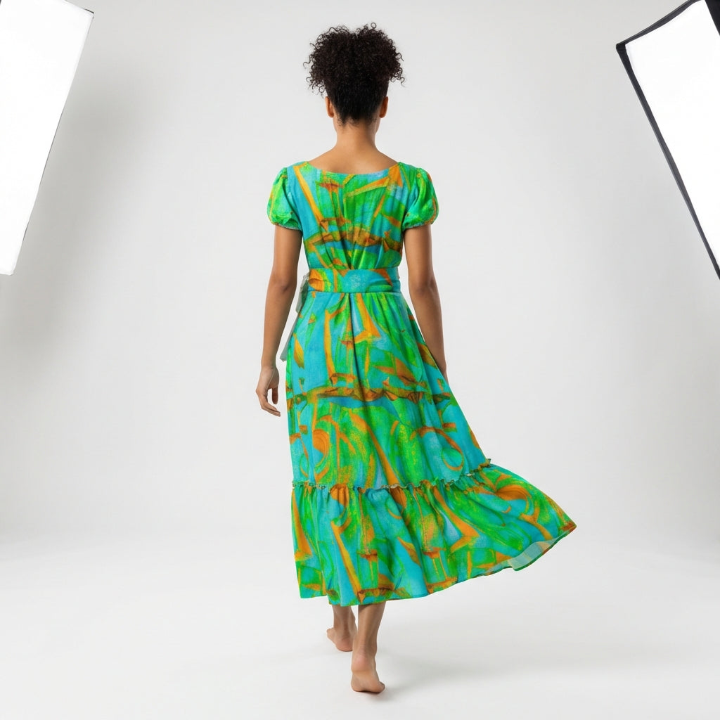 Ruffle Hem Dress Palm Tree Island