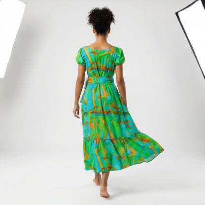 Ruffle Hem Dress Palm Tree Island
