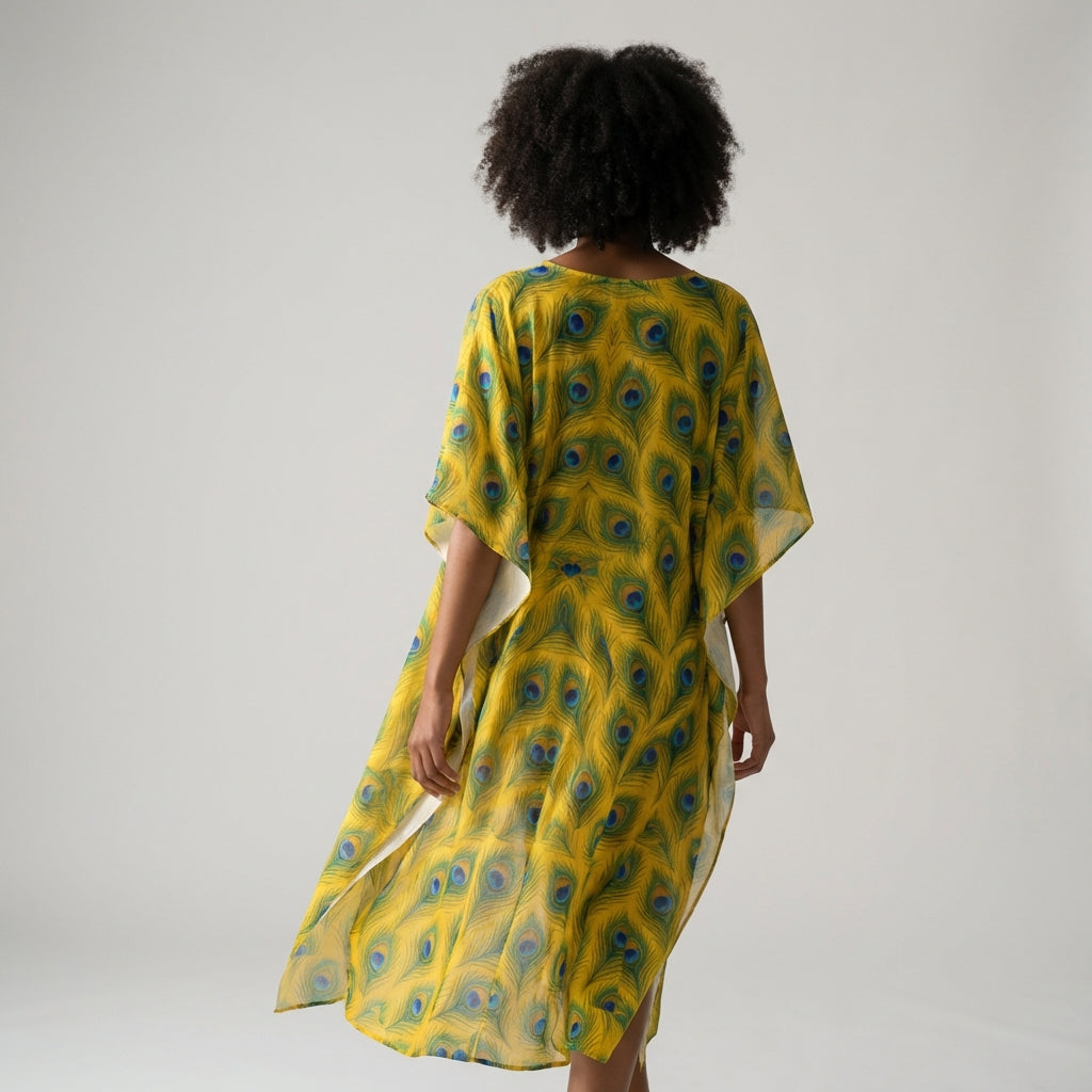 Caftan Yellow Flowers in Organic Cotton Voile