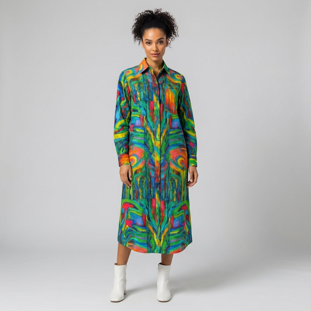  Long Sleeve Shirt Dress Green Jungle