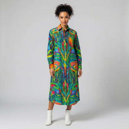  Long Sleeve Shirt Dress Green Jungle