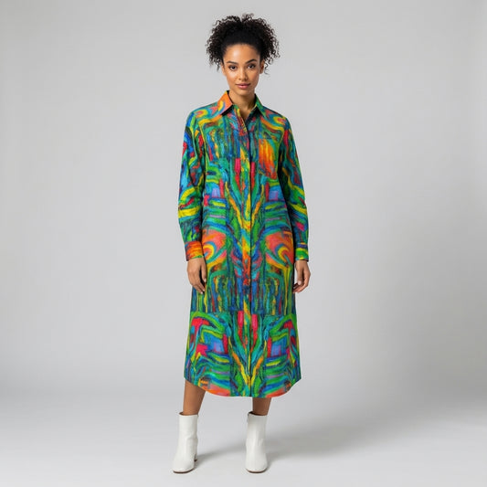  Long Sleeve Shirt Dress Green Jungle