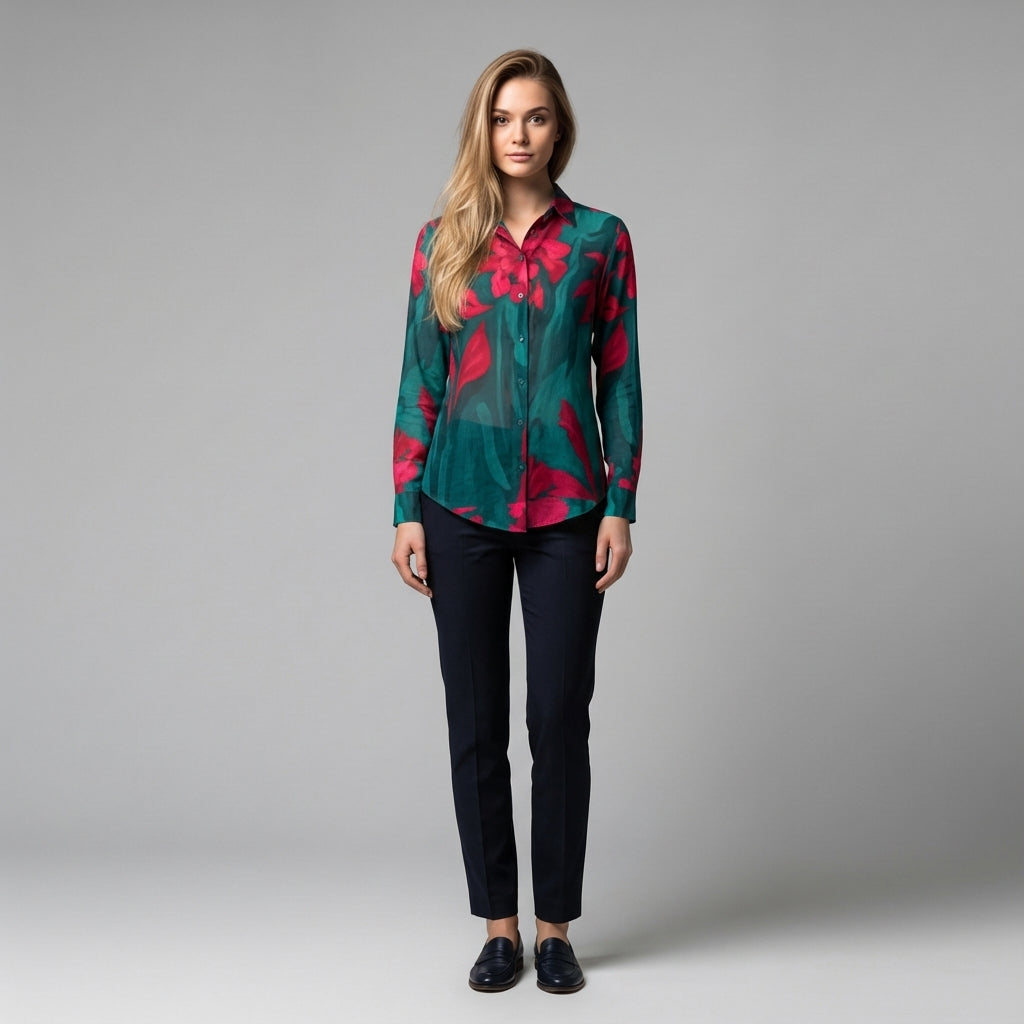 Button Front Shirt Pink Flowers