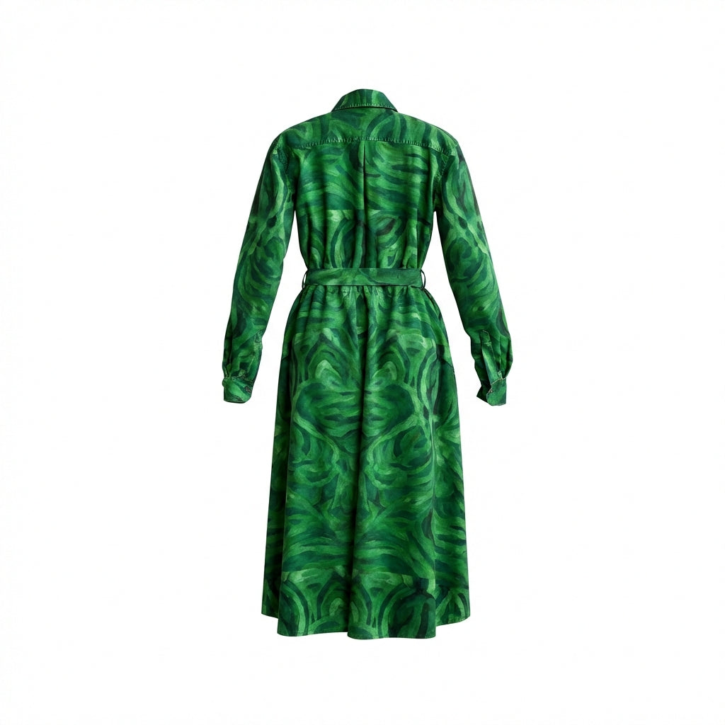 Button Front Shirt Dress Dark Green Noodles