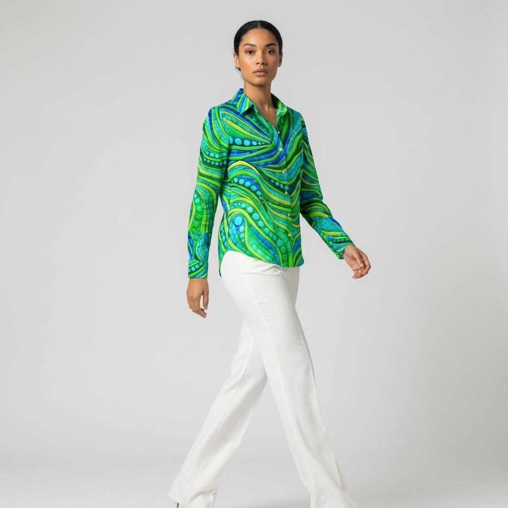 Women's Button Front Shirt Mosaic