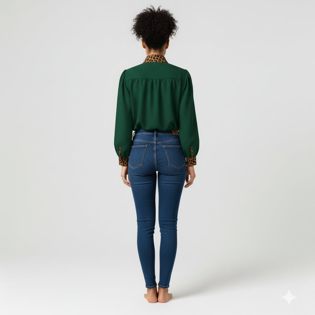 Women's Scarf Neck Blouse (dark green)