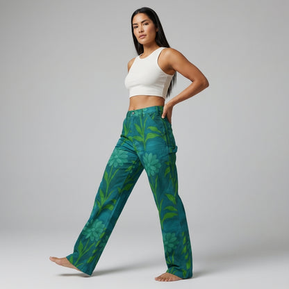 Carpenter Pants Teal Flowers