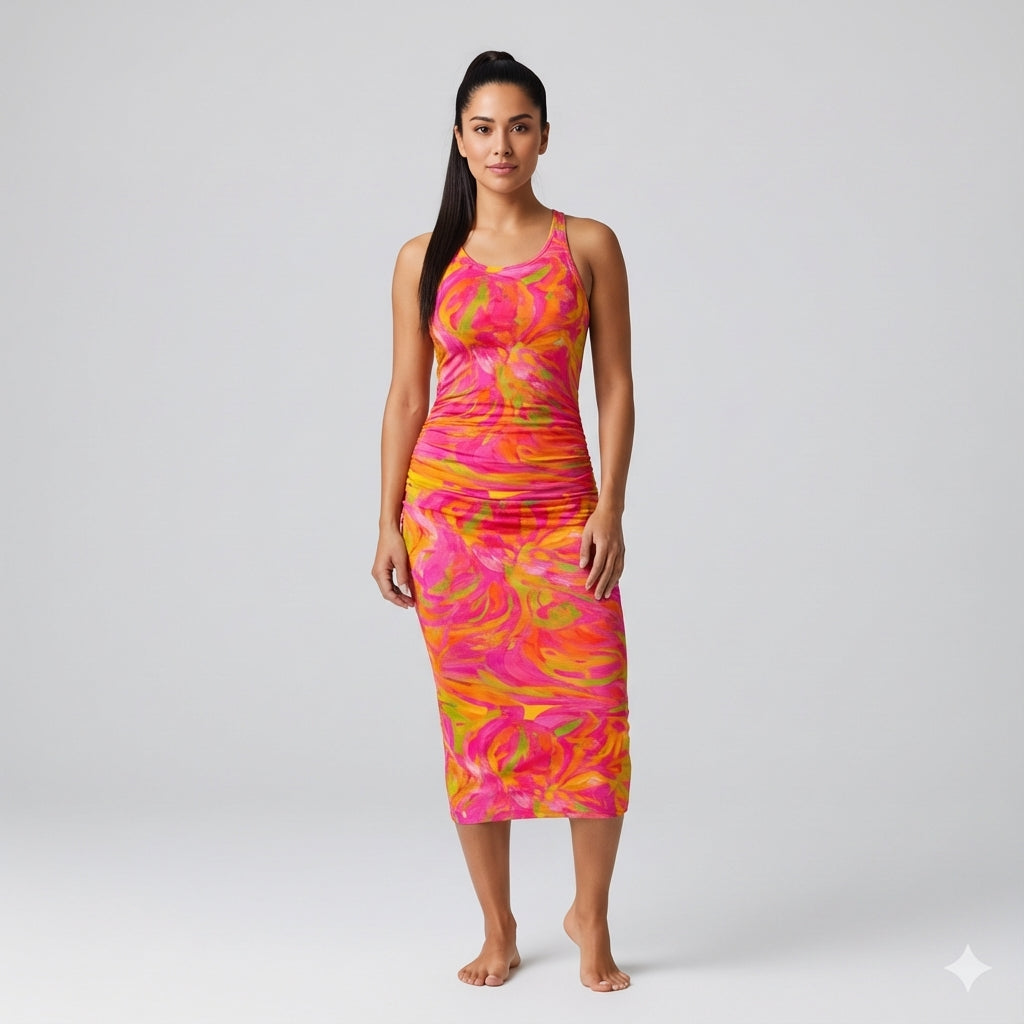 Racerback Shirred Tank Dress Pink Noodles