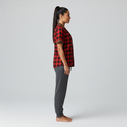 Buffalo Check/ Leopard Pajama Top