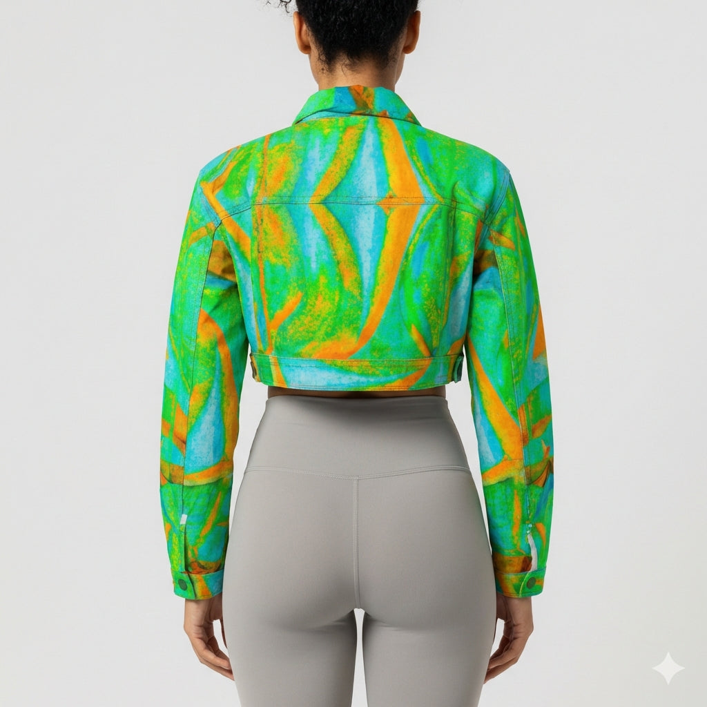 Cropped Jean Cotton Jacket Palm Tree Island