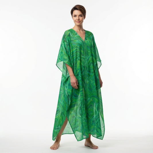 Caftan Green Noodles in Lightweight Organic Cotton Voile 