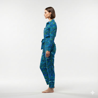 Lightweight Button Front Jumpsuit Mosaic 10