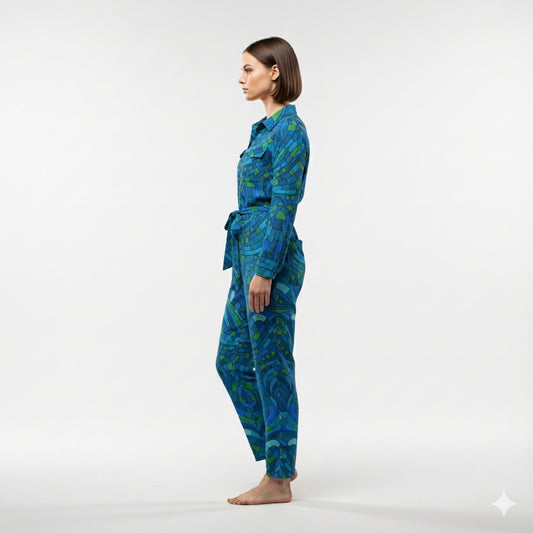 Lightweight Button Front Jumpsuit Mosaic 10