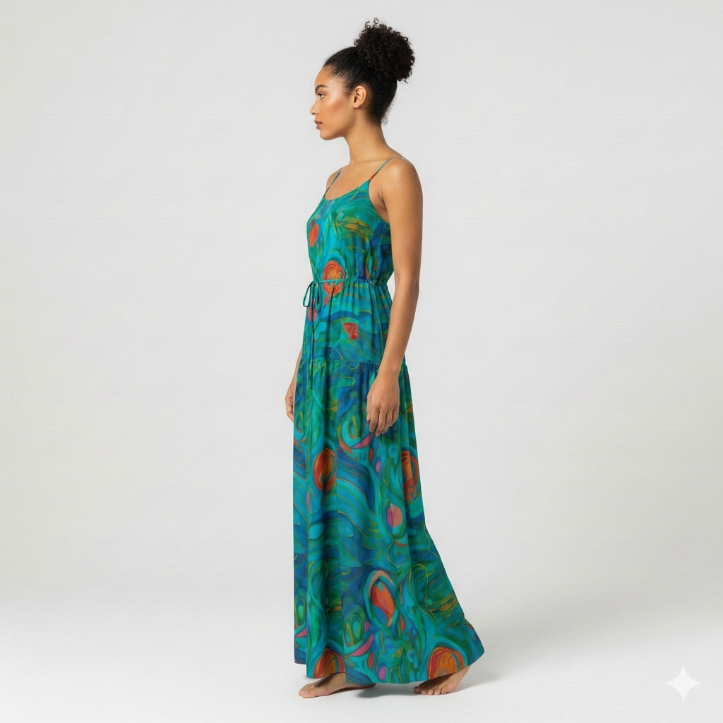 Maxi Dress with Waist Tie Floral Swamp