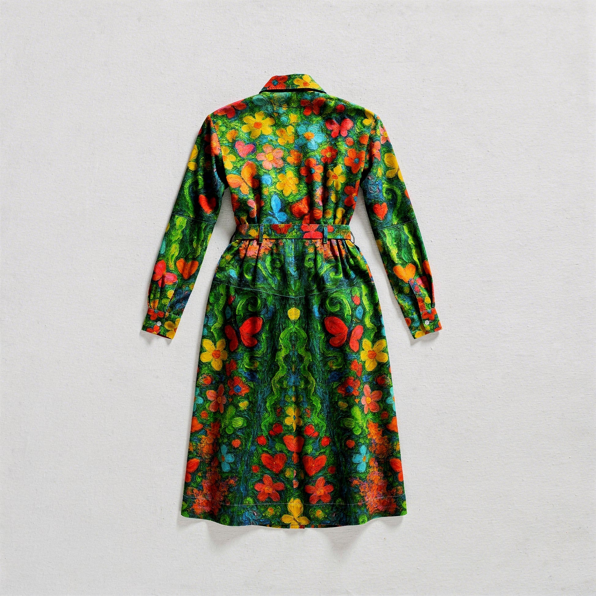 Button Front Shirt Dress Butterfly Flowers