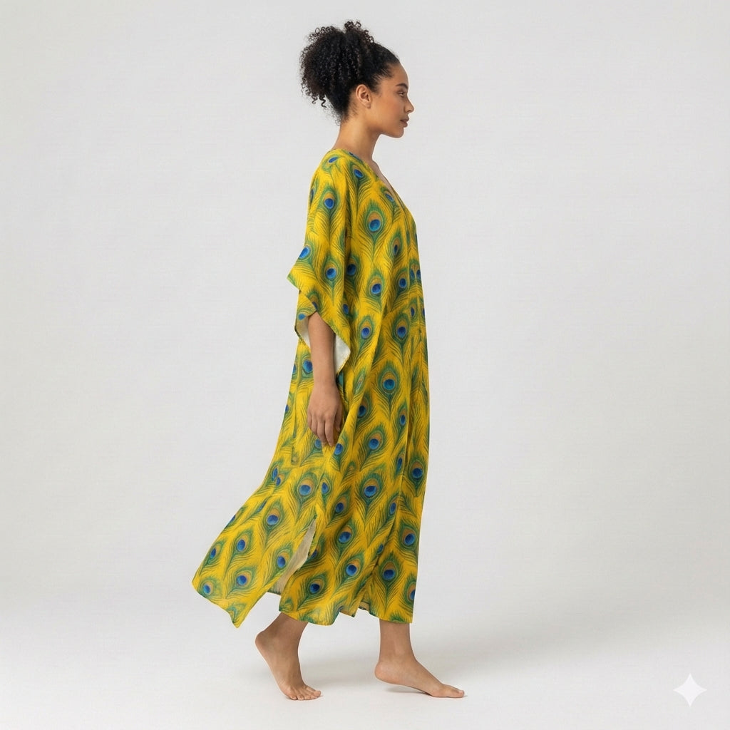 Caftan Yellow Flowers in Organic Cotton Voile