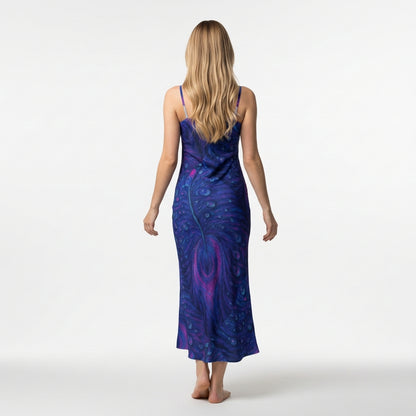 Bias Slip Dress Blue Blue Peacock Feather